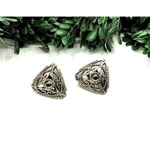 Vintage Shoe Clips Silver-Tone Triangle Intricate Detailing and Textured Design